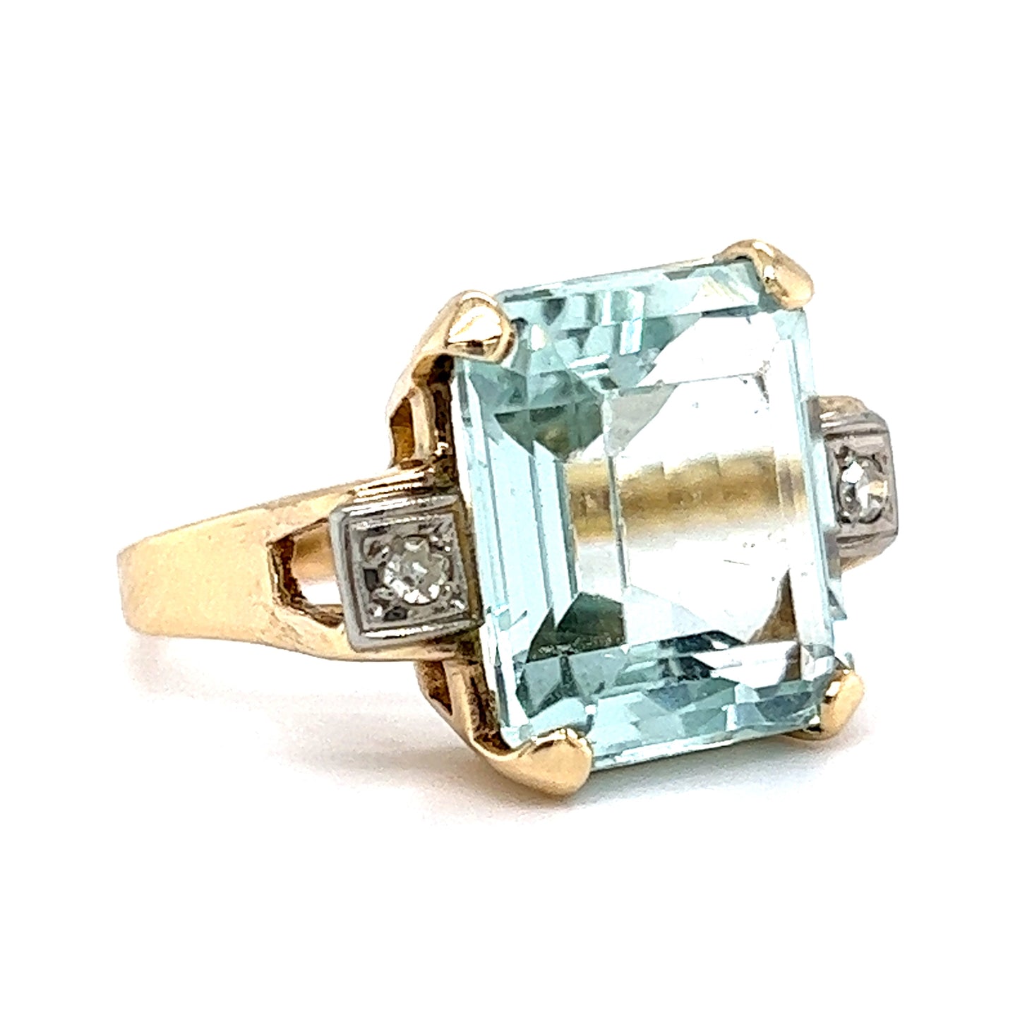 8.22 Emerald Cut Aquamarine Cocktail Ring in 14k Yellow Gold