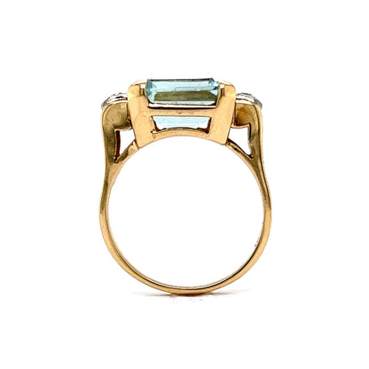 8.22 Emerald Cut Aquamarine Cocktail Ring in 14k Yellow Gold