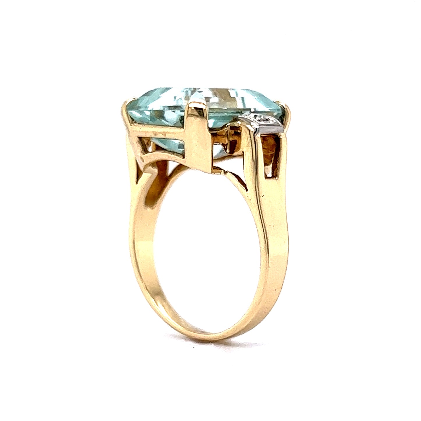 8.22 Emerald Cut Aquamarine Cocktail Ring in 14k Yellow Gold