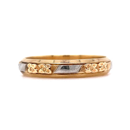 Engraved Two-Tone Yellow Gold Wedding Band with Milgrain