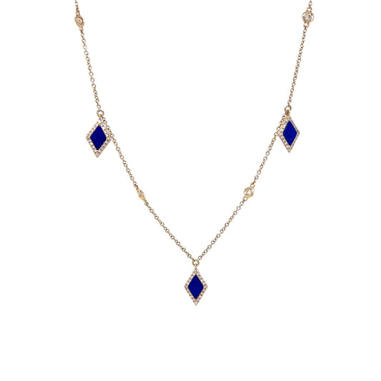 Lapis Lazuli & Diamond Necklace in 14k Yellow Gold