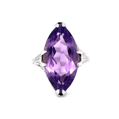 Vintage Marquise Cut Amethyst Cocktail Ring in 18k White Gold