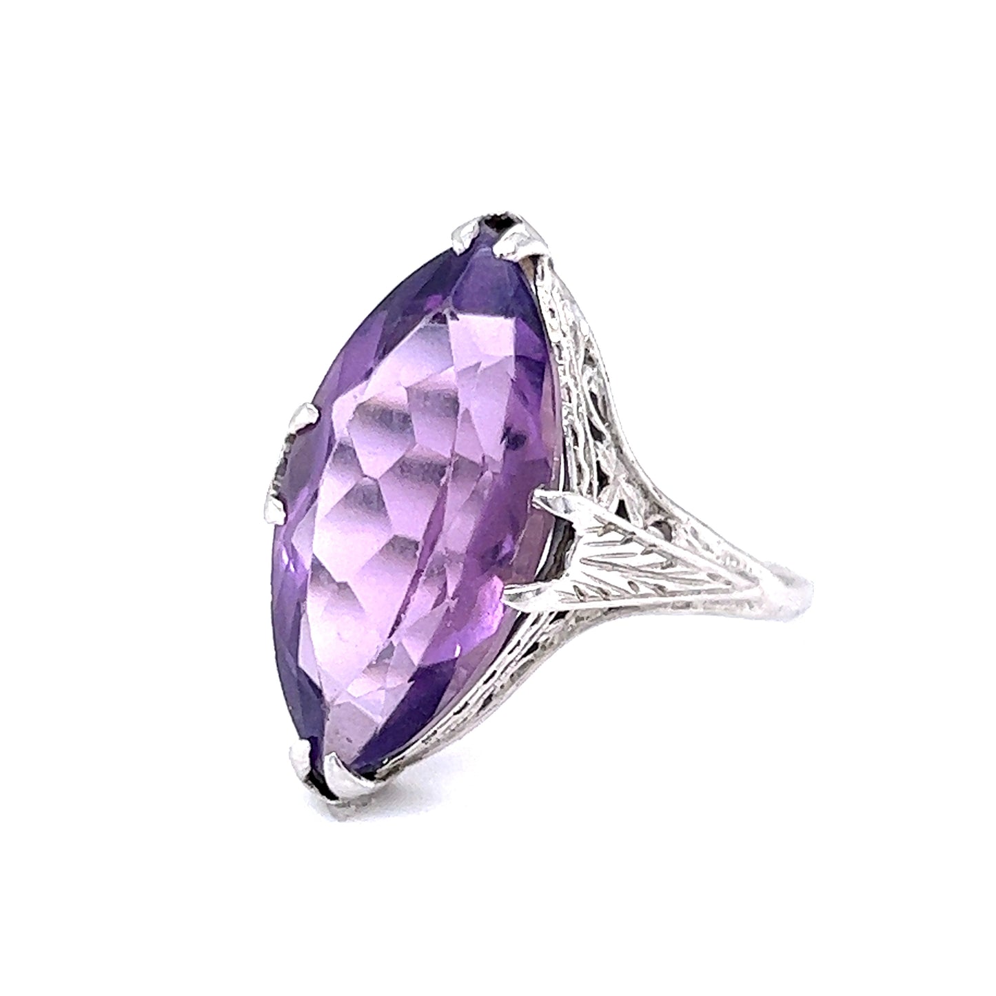 Vintage Marquise Cut Amethyst Cocktail Ring in 18k White Gold