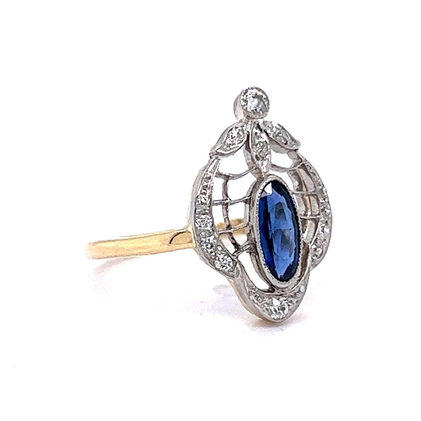 .53 Vintage Art Deco Sapphire & Diamond Right Hand Ring in 14k Gold
