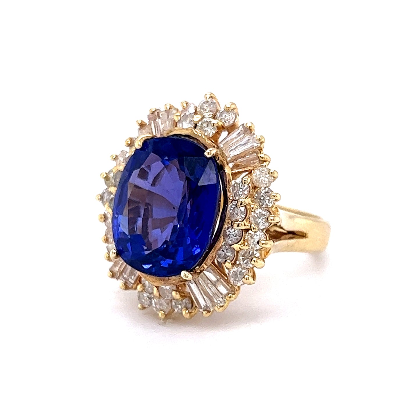 6.80 Oval Cut Tanzanite Cocktail Ring in 14k Yellow Gold