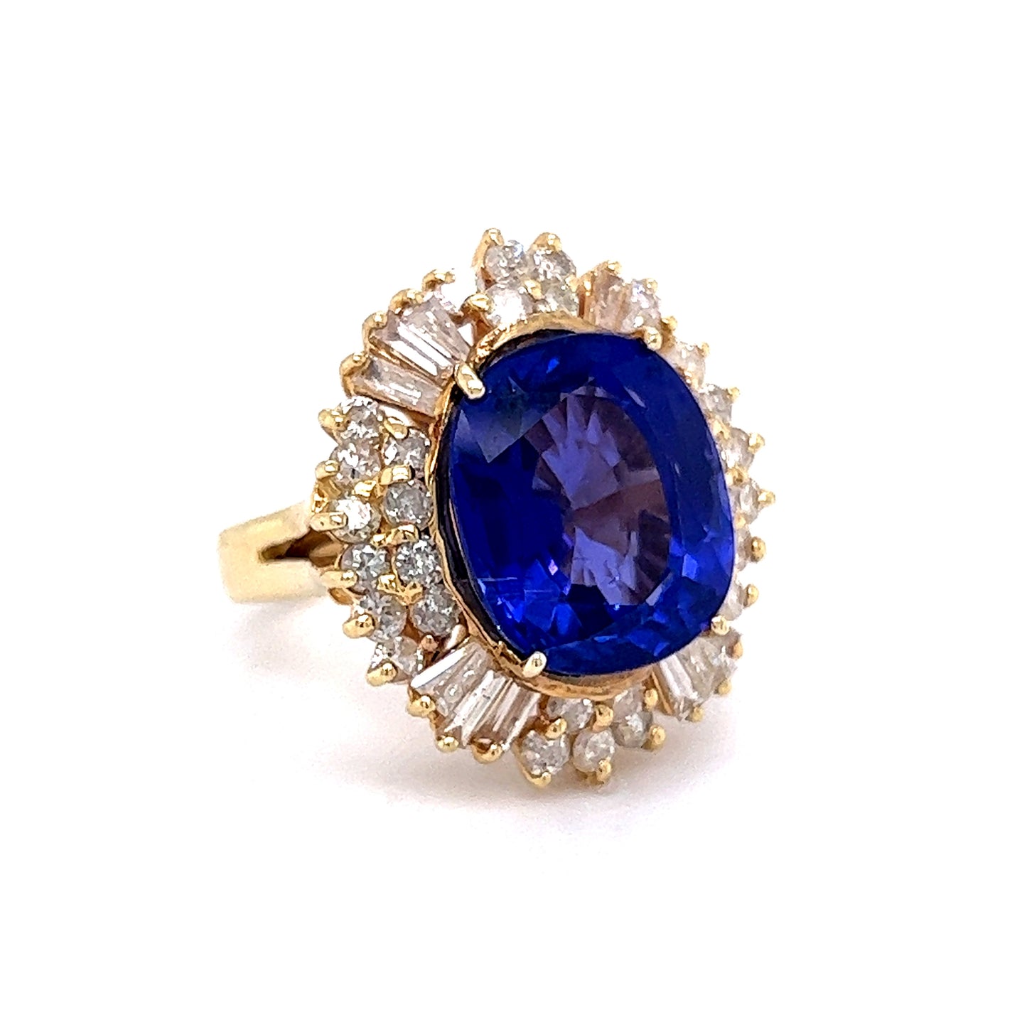 6.80 Oval Cut Tanzanite Cocktail Ring in 14k Yellow Gold