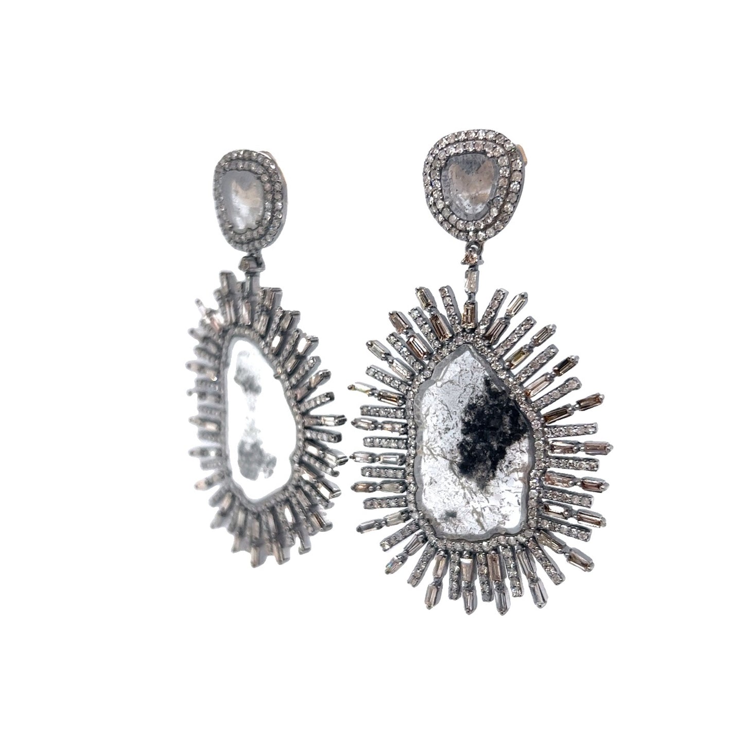 Salt & Pepper Diamond Drop Earrings in Sterling Silver