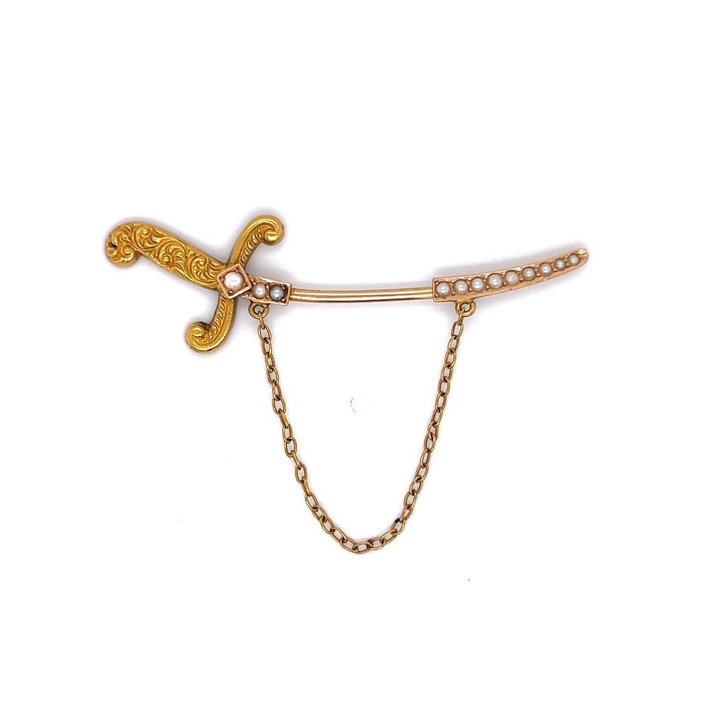 Vintage Victorian Sword Brooch in 14k Yellow Gold