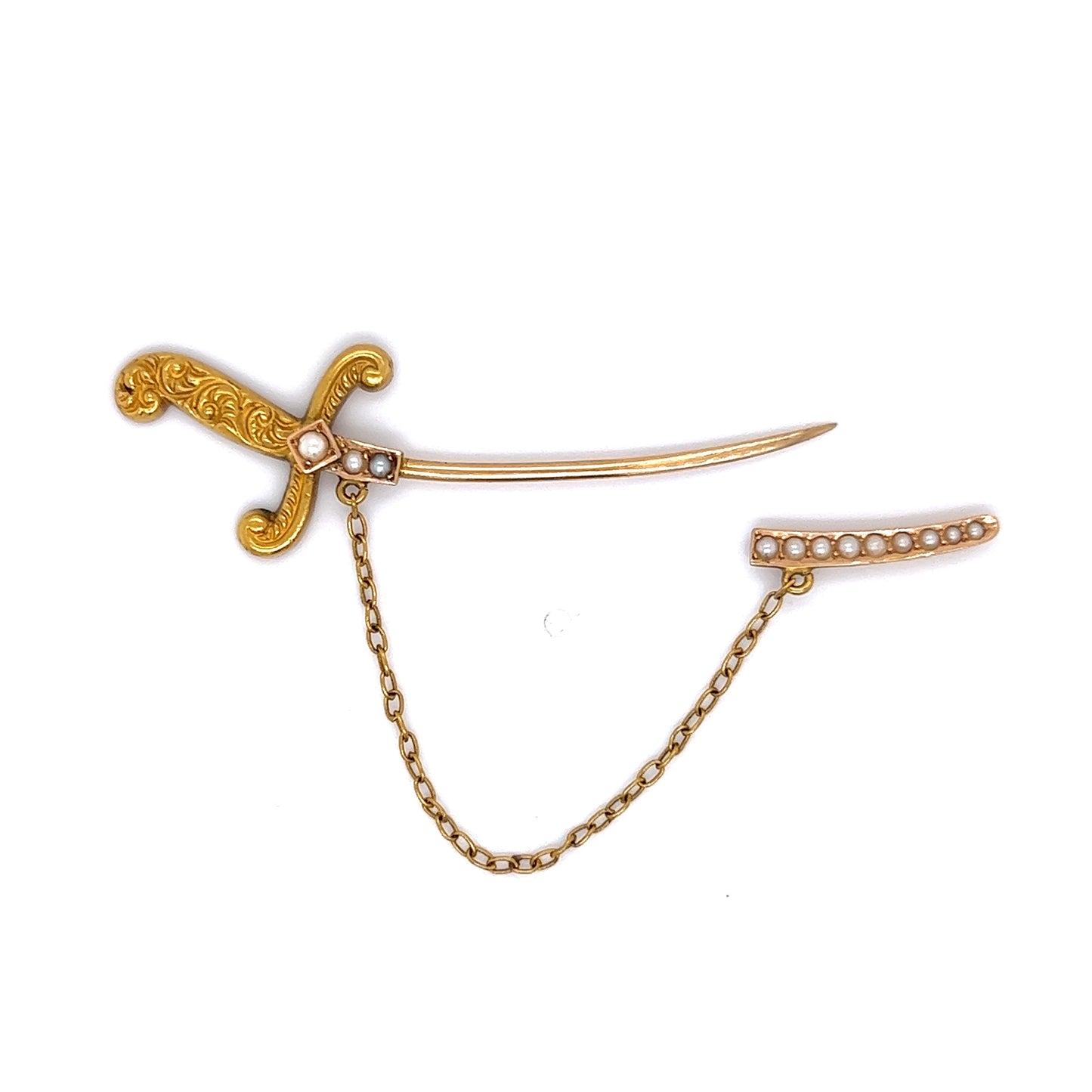 Vintage Victorian Sword Brooch in 14k Yellow Gold