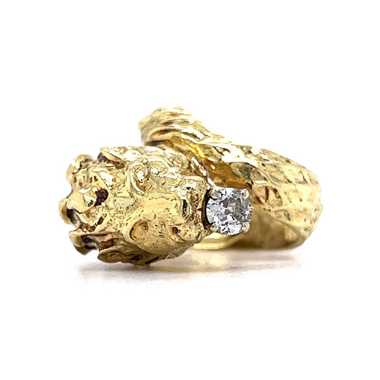 .24 Vintage Mid-Century Diamond Lion Ring in 18k Yellow Gold