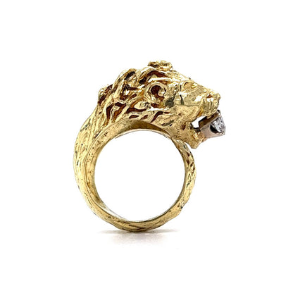 .24 Vintage Mid-Century Diamond Lion Ring in 18k Yellow Gold