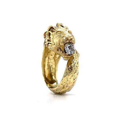 .24 Vintage Mid-Century Diamond Lion Ring in 18k Yellow Gold