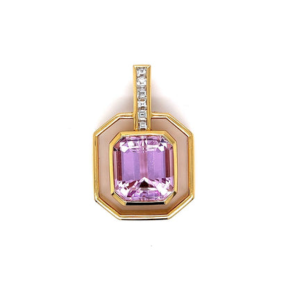 Susan Sadler Kunzite & Diamond Pendant in 18k Yellow Gold