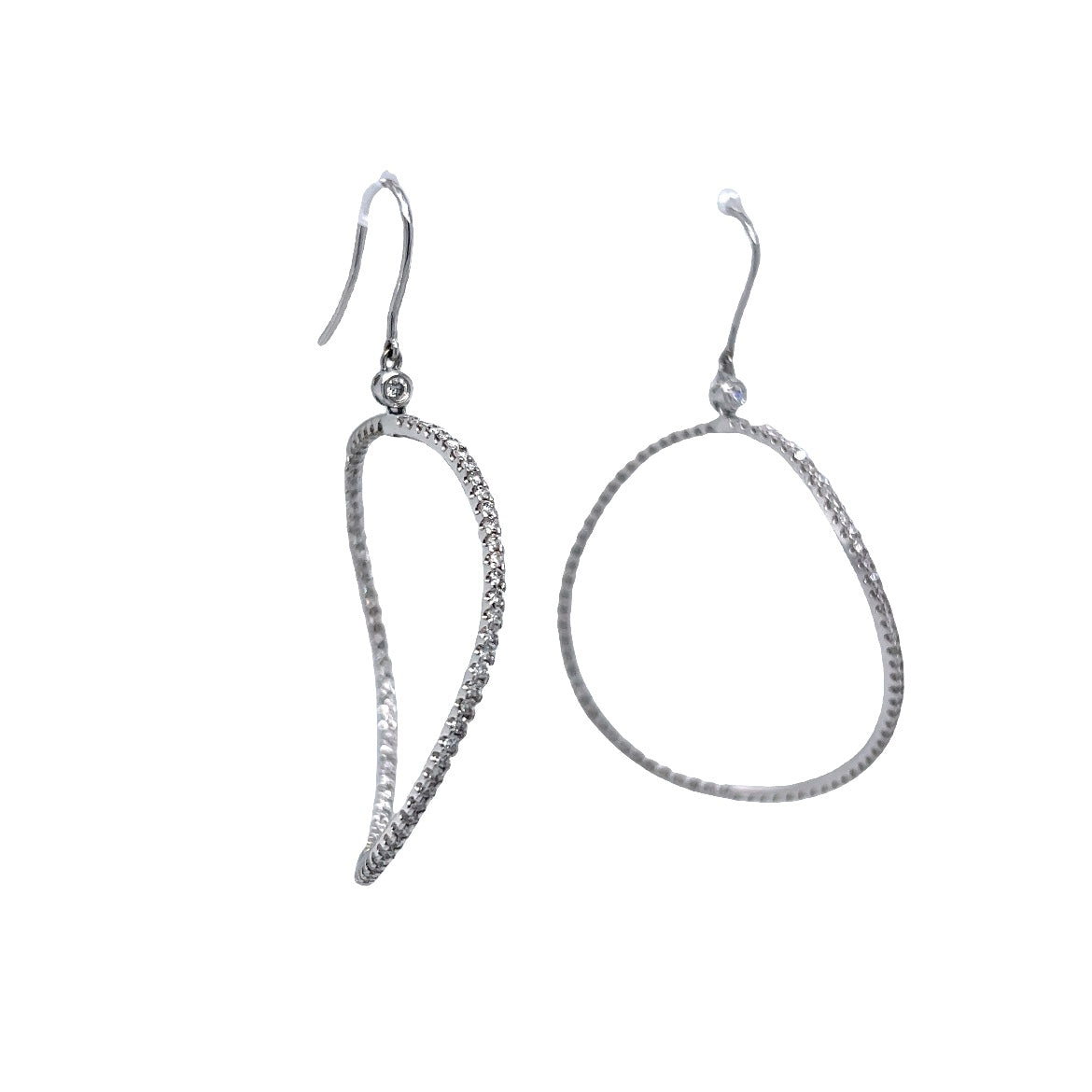 1.64 Curved Diamond Hoop Earrings in 18k White Gold