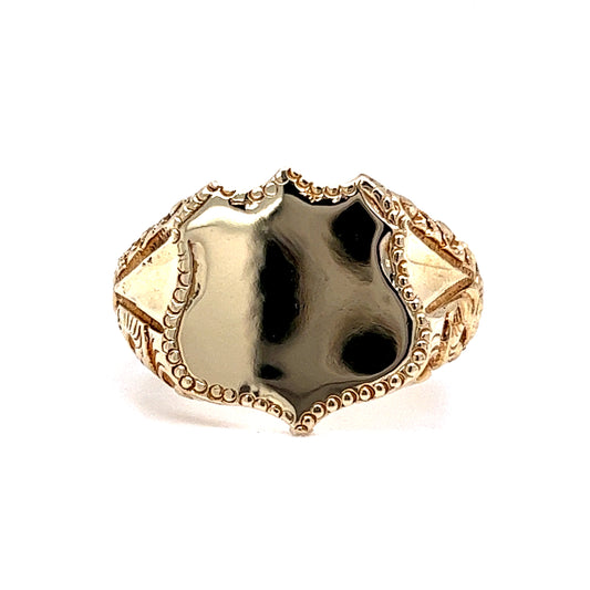 Shield Shaped Signet Ring in 14k Yellow Gold