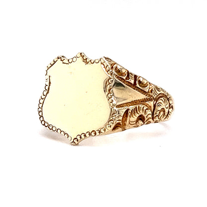 Shield Shaped Signet Ring in 14k Yellow Gold