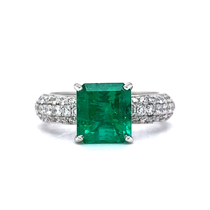 2.30 Square Cut Emerald Engagement Ring in Platinum