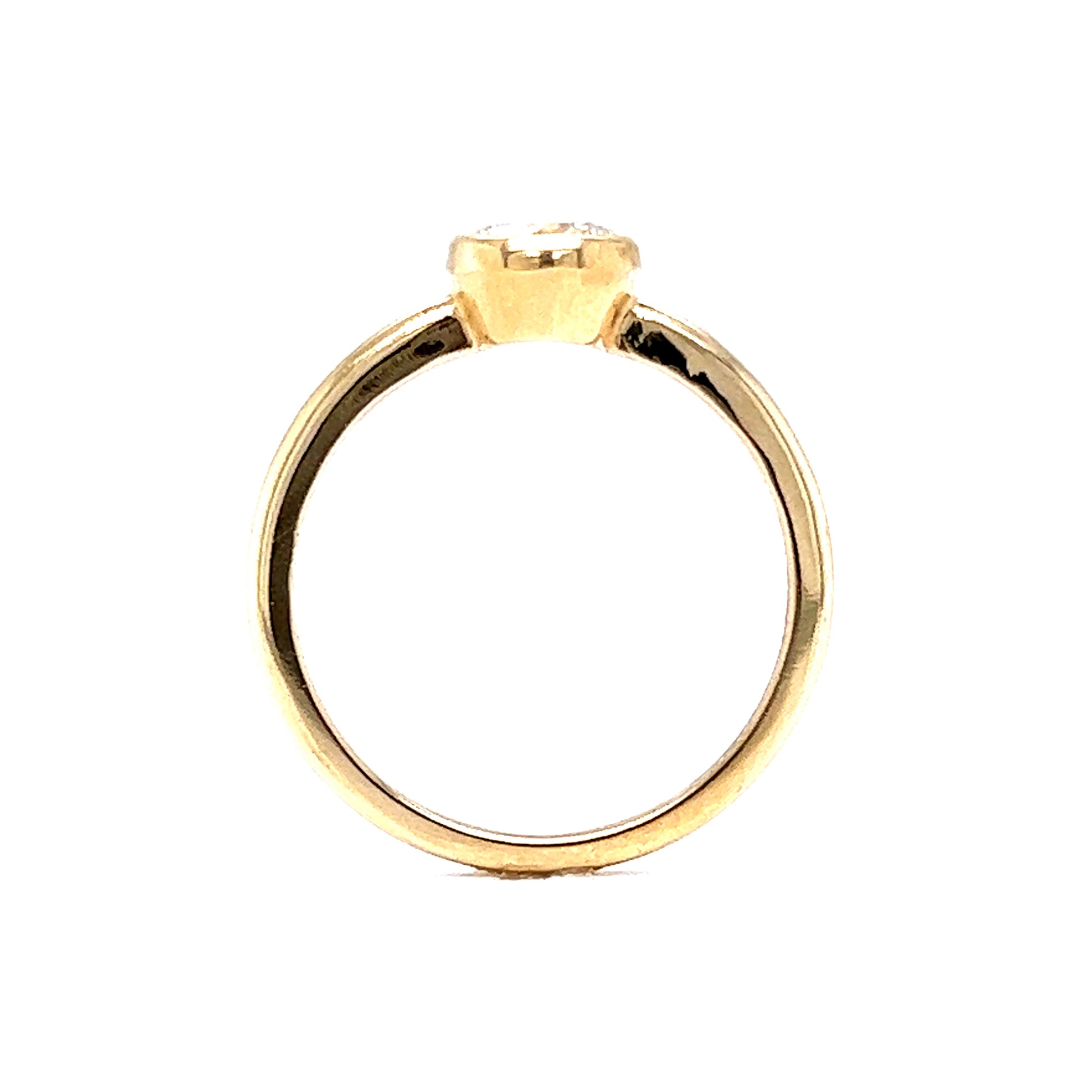 .72 Round Brilliant Bezel Engagement Ring in 14k Yellow GoldComposition: 14 Karat Yellow GoldRing Size: 7.0Total Diamond Weight: .72 ctTotal Gram Weight: 2.5 gInscription: 14k