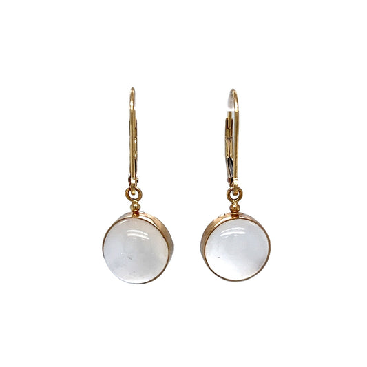 9.08 Cabochon Moonstone Dangle Earrings in 14k Yellow Gold