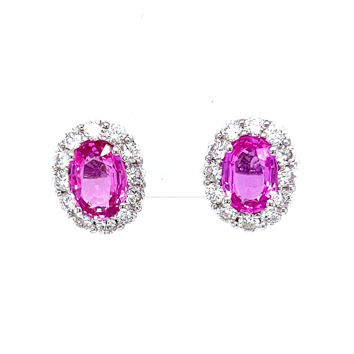 3.60 Oval Cut Pink Sapphire & Diamond Earrings in 18K White Gold