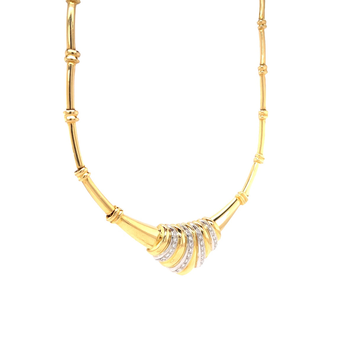 .56 Modern Brilliant Cut Diamond Necklace in 14k GoldComposition: 14 Karat White Gold/14 Karat Yellow GoldTotal Diamond Weight: .56 ctTotal Gram Weight: 40.5 gInscription: 750