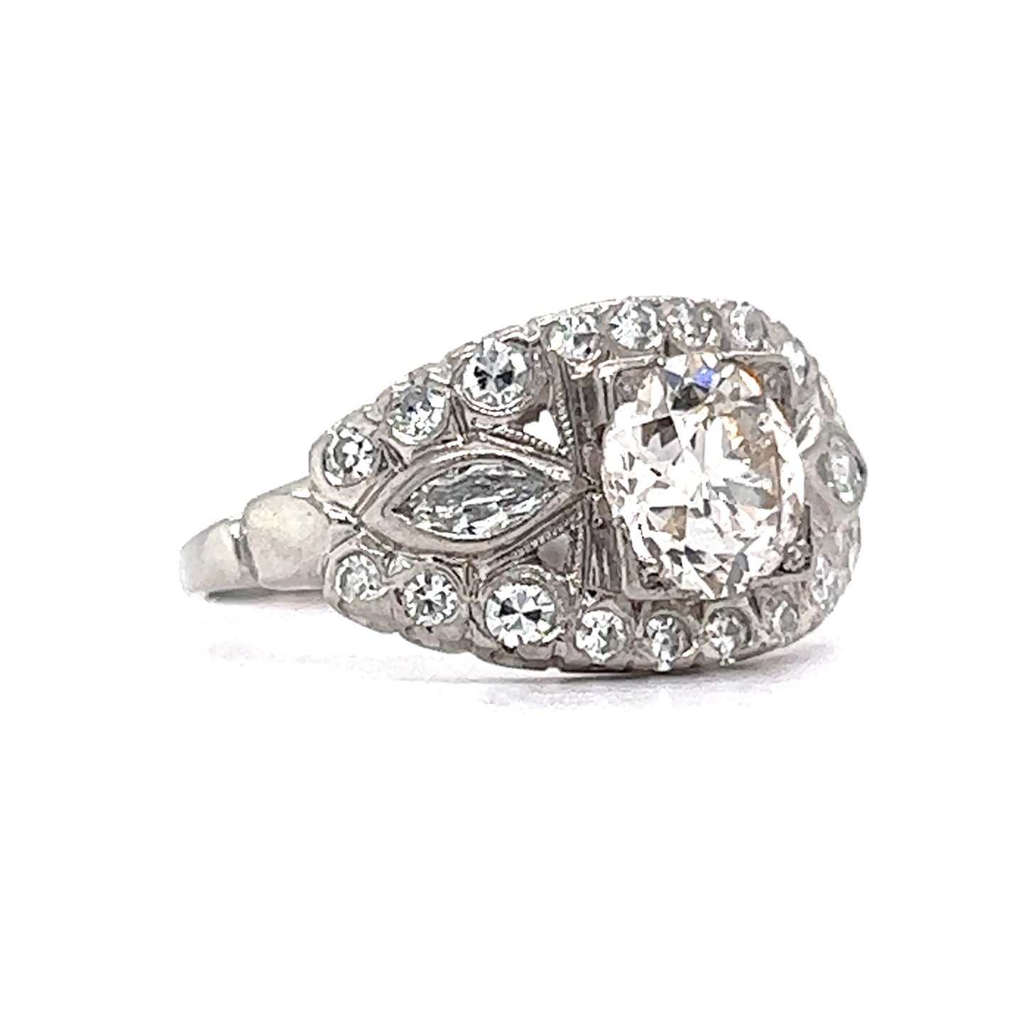 1.13 Deco European Diamond Engagement Ring in Platinum