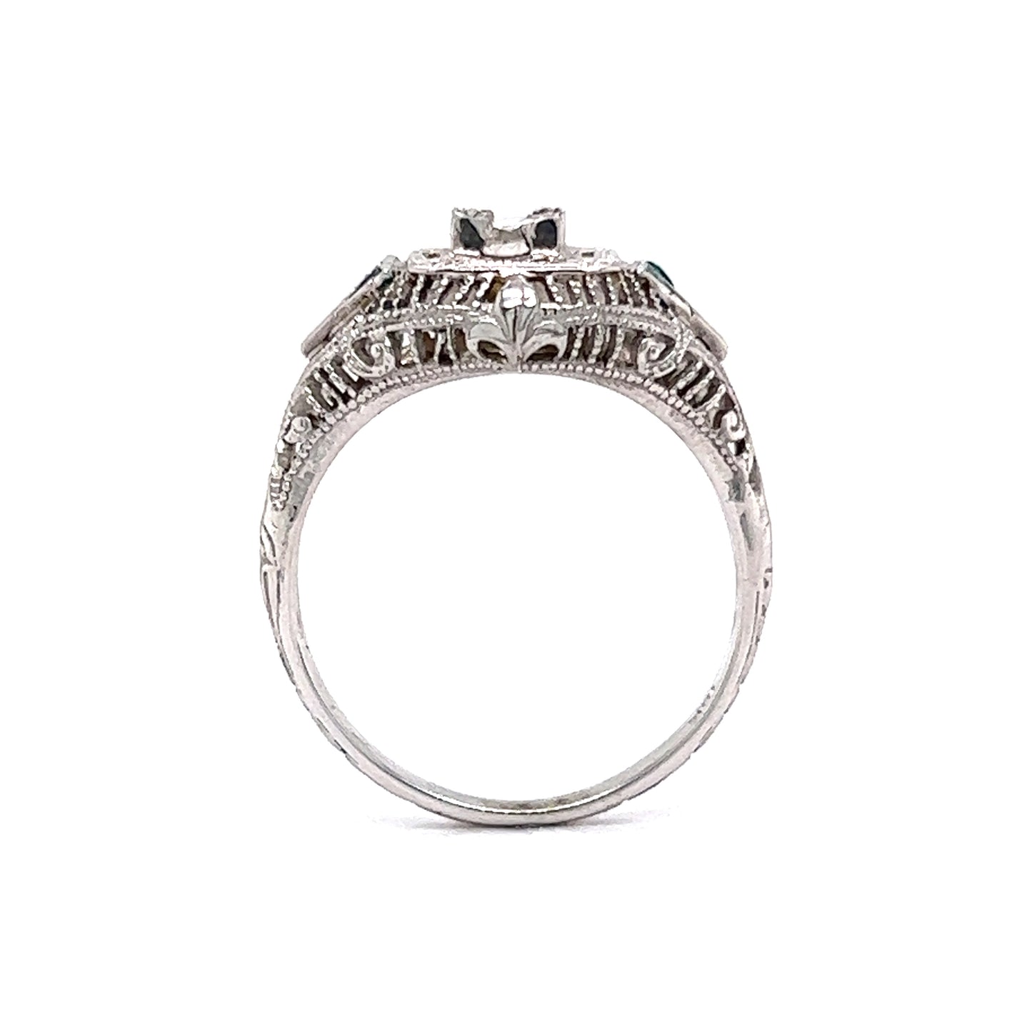 .30 Art Deco Diamond & Emerald Engagement Ring in 18k White Gold