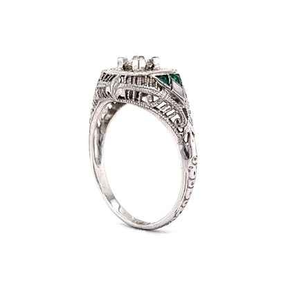 .30 Art Deco Diamond & Emerald Engagement Ring in 18k White Gold