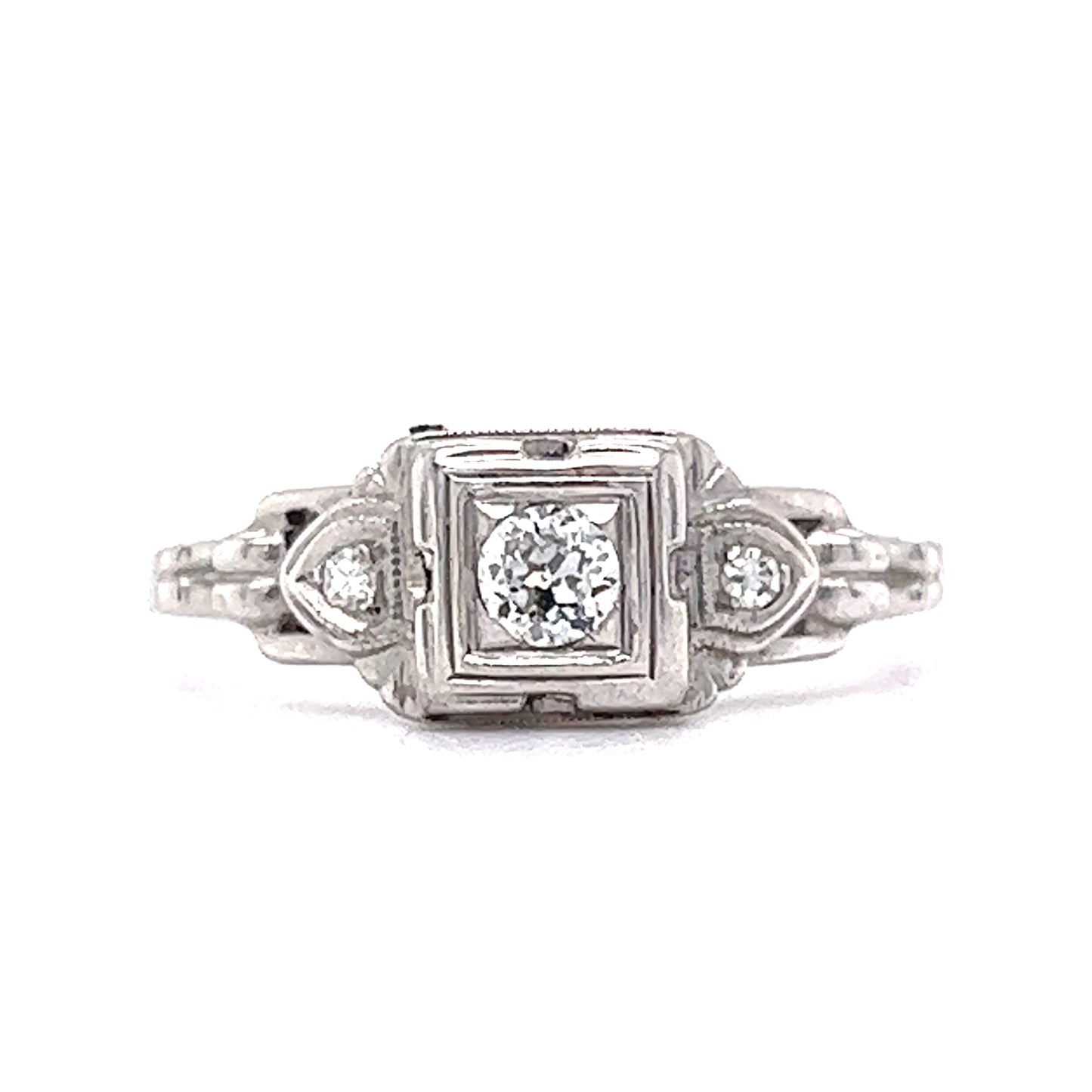 1930's Geometric Engagement Ring w/ .13 Diamond in White Gold