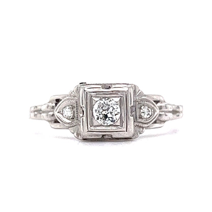 1930's Geometric Engagement Ring w/ .13 Diamond in White Gold