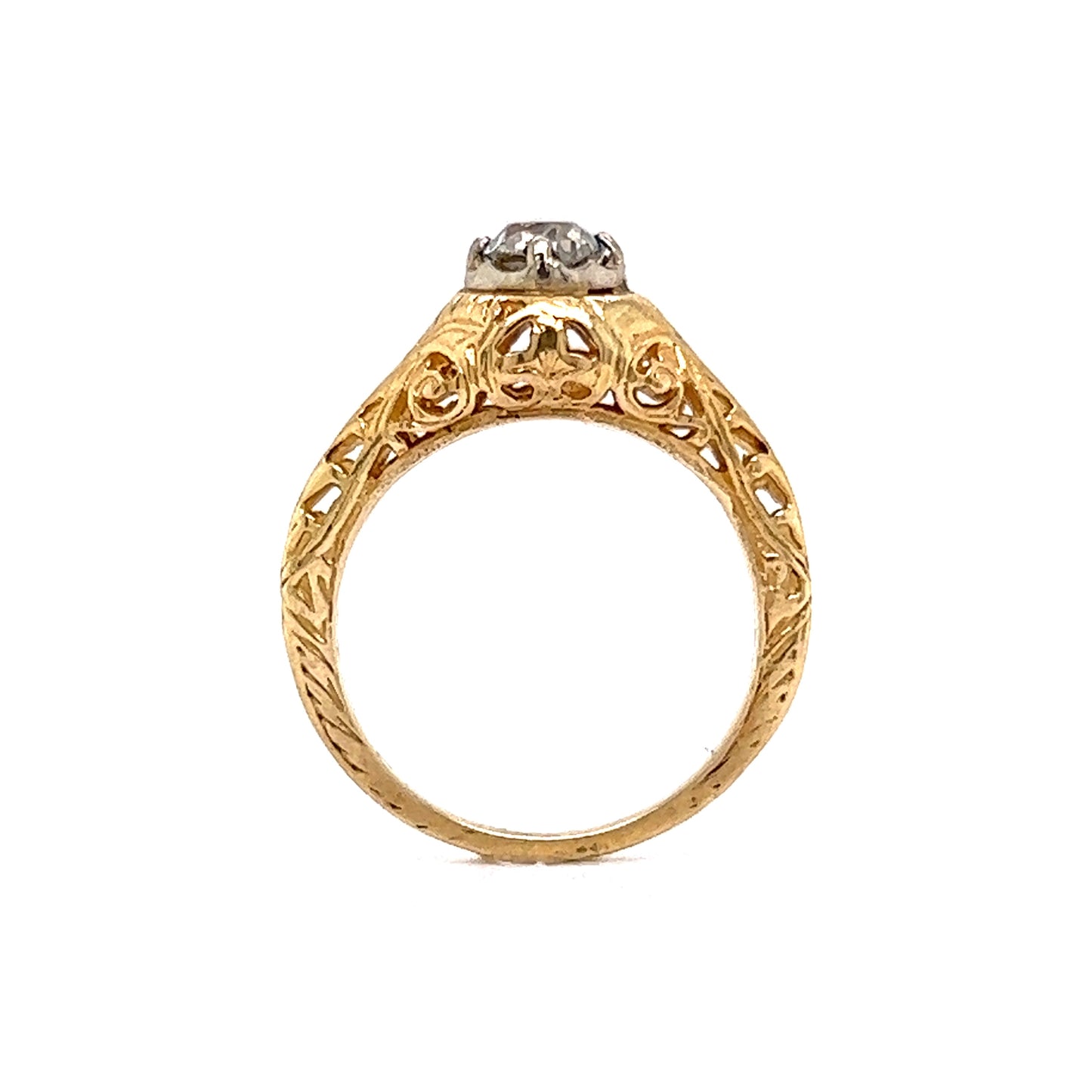 Vintage Half Carat Diamond Filigree Engagement Ring in Yellow Gold