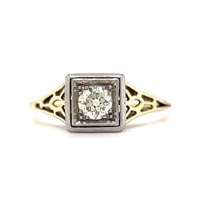 Retro Geometric Engagement Ring in 14K Yellow Gold and Platinum