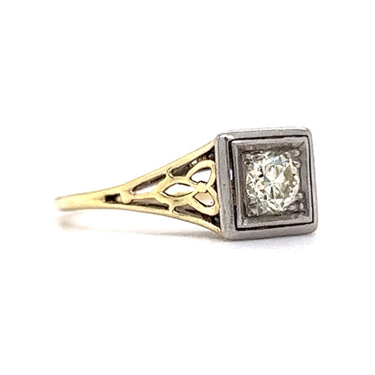 Retro Geometric Engagement Ring in 14K Yellow Gold and Platinum