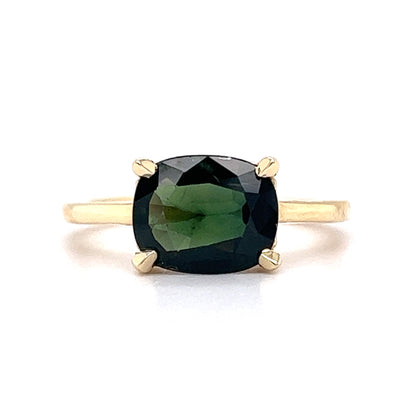 2.39 Cushion Cut Green Tourmaline Engagement Ring in 14k Yellow Gold