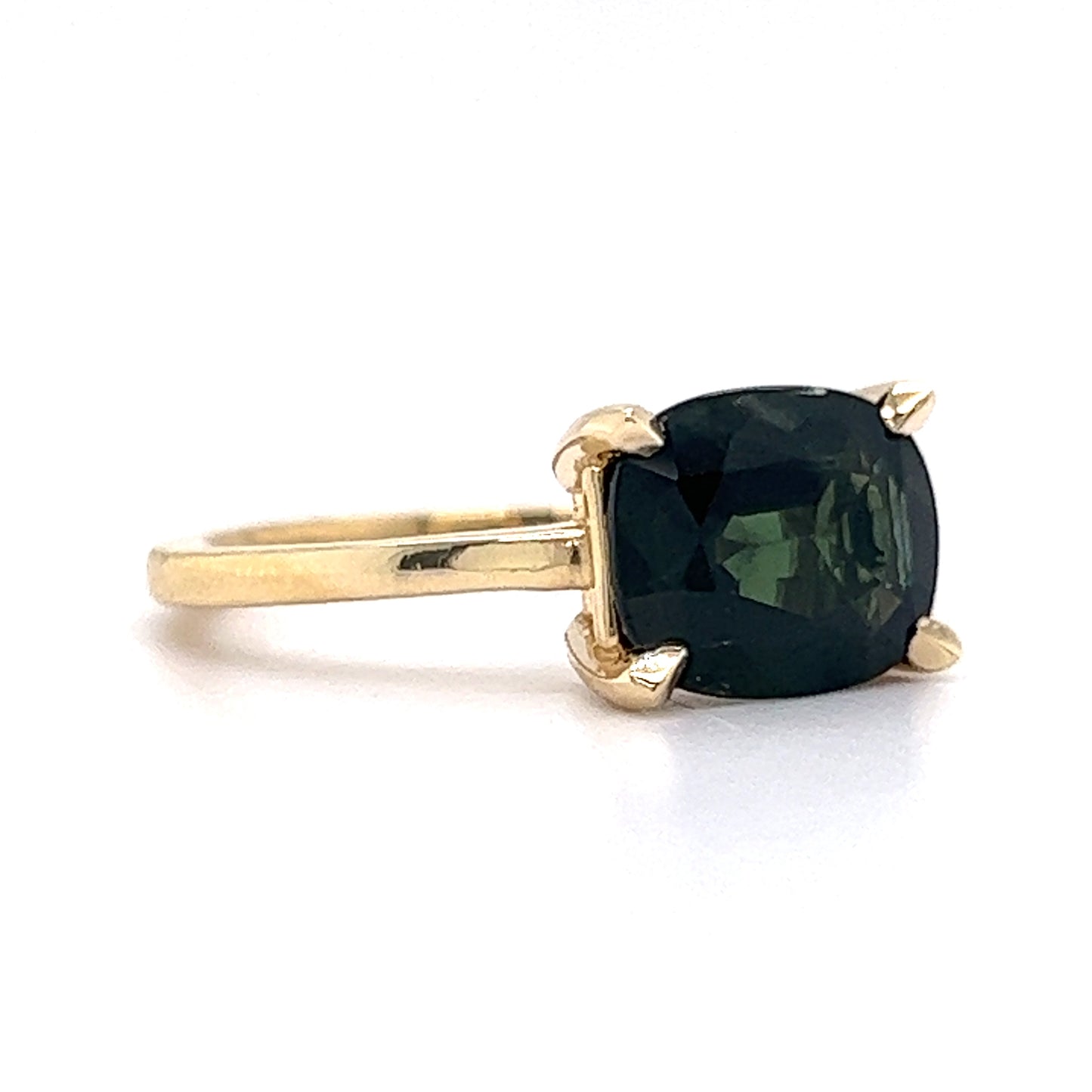 2.39 Cushion Cut Green Tourmaline Engagement Ring in 14k Yellow Gold