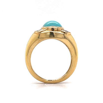 3.25 Cabochon Cut Turquoise Cocktail Ring in 18k Yellow Gold