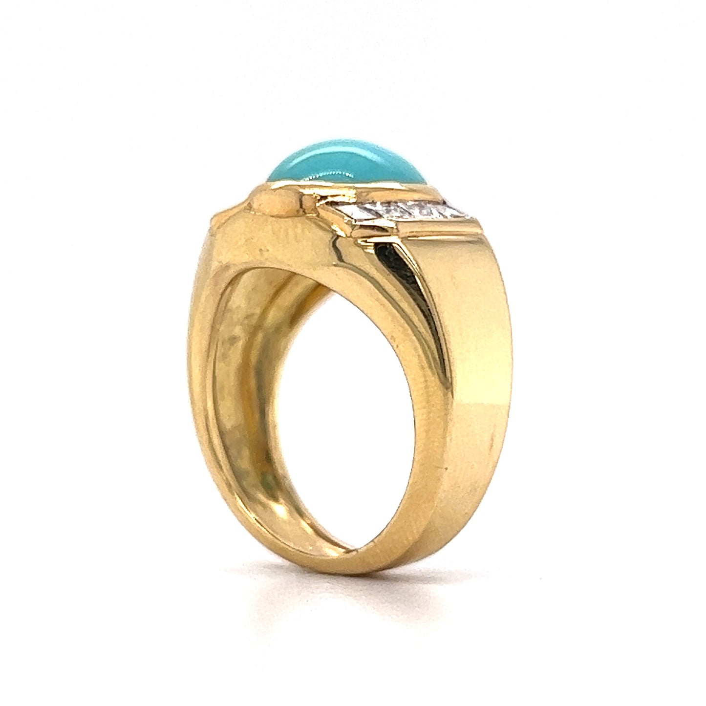 3.25 Cabochon Cut Turquoise Cocktail Ring in 18k Yellow Gold