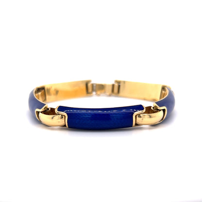 Blue Enamel Link Bracelet in 18k Yellow Gold