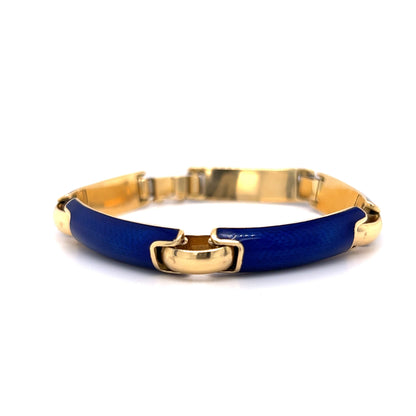 Blue Enamel Link Bracelet in 18k Yellow Gold