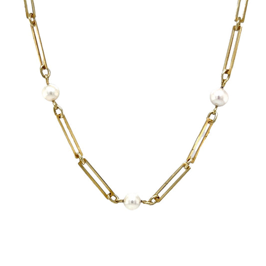 24 Inch Pearl Necklace in 14k Yellow Gold