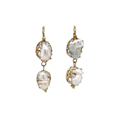 Baroque Pearl Drop Earrings in 14k Yellow Gold