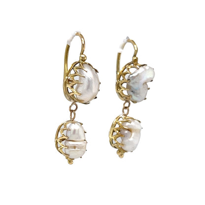 Baroque Pearl Drop Earrings in 14k Yellow Gold