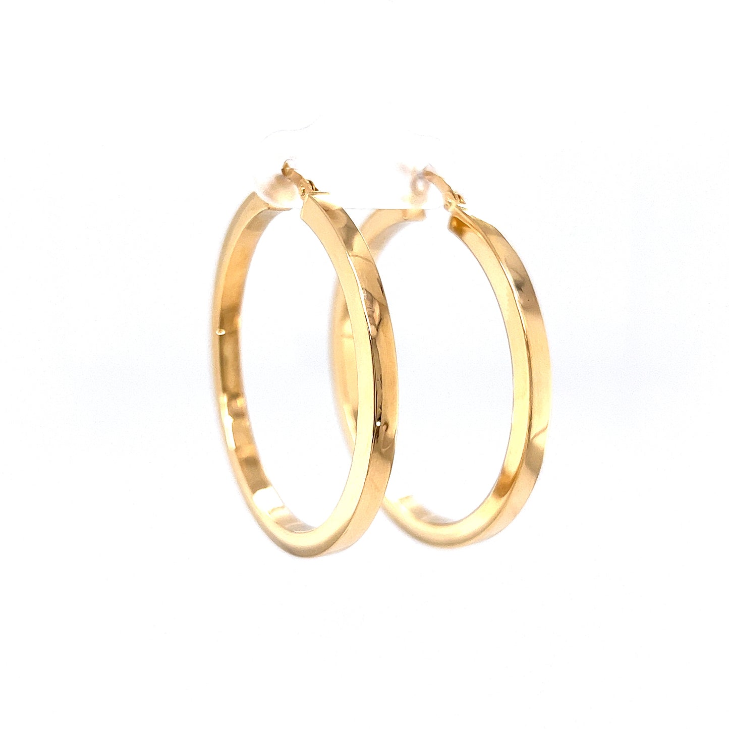 Flat Edge Hoop Earrings in 14k Yellow Gold