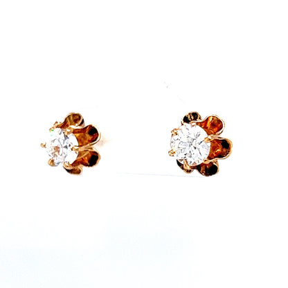 Vintage .90 Old European Cut Diamond Stud Earrings in 14k Yellow Gold