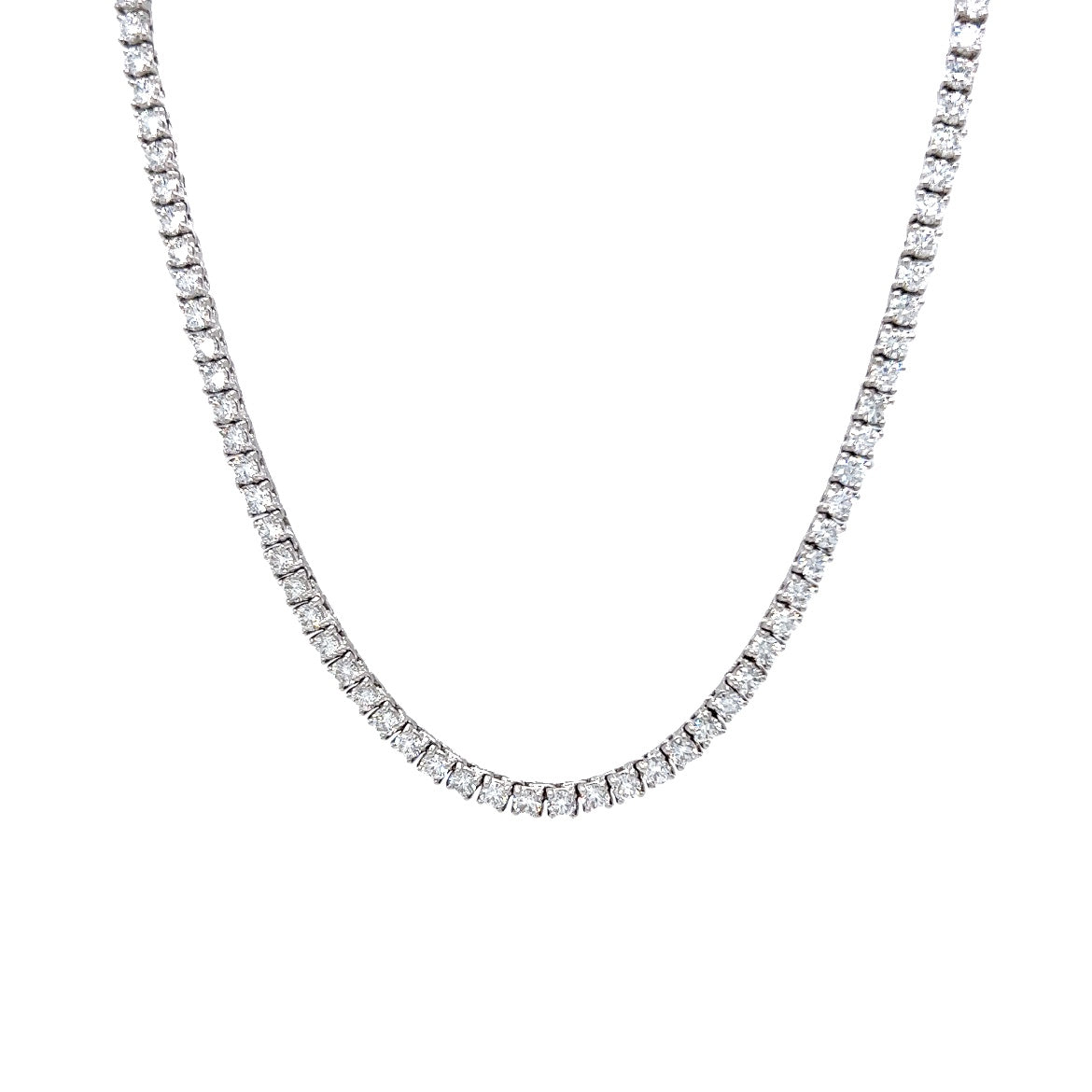 7.40 Round Brilliant Diamond Necklace in 18k White GoldComposition: 18 Karat White Gold Total Diamond Weight: 7.40ct Total Gram Weight: 17.5 g Inscription: 18k 750
      