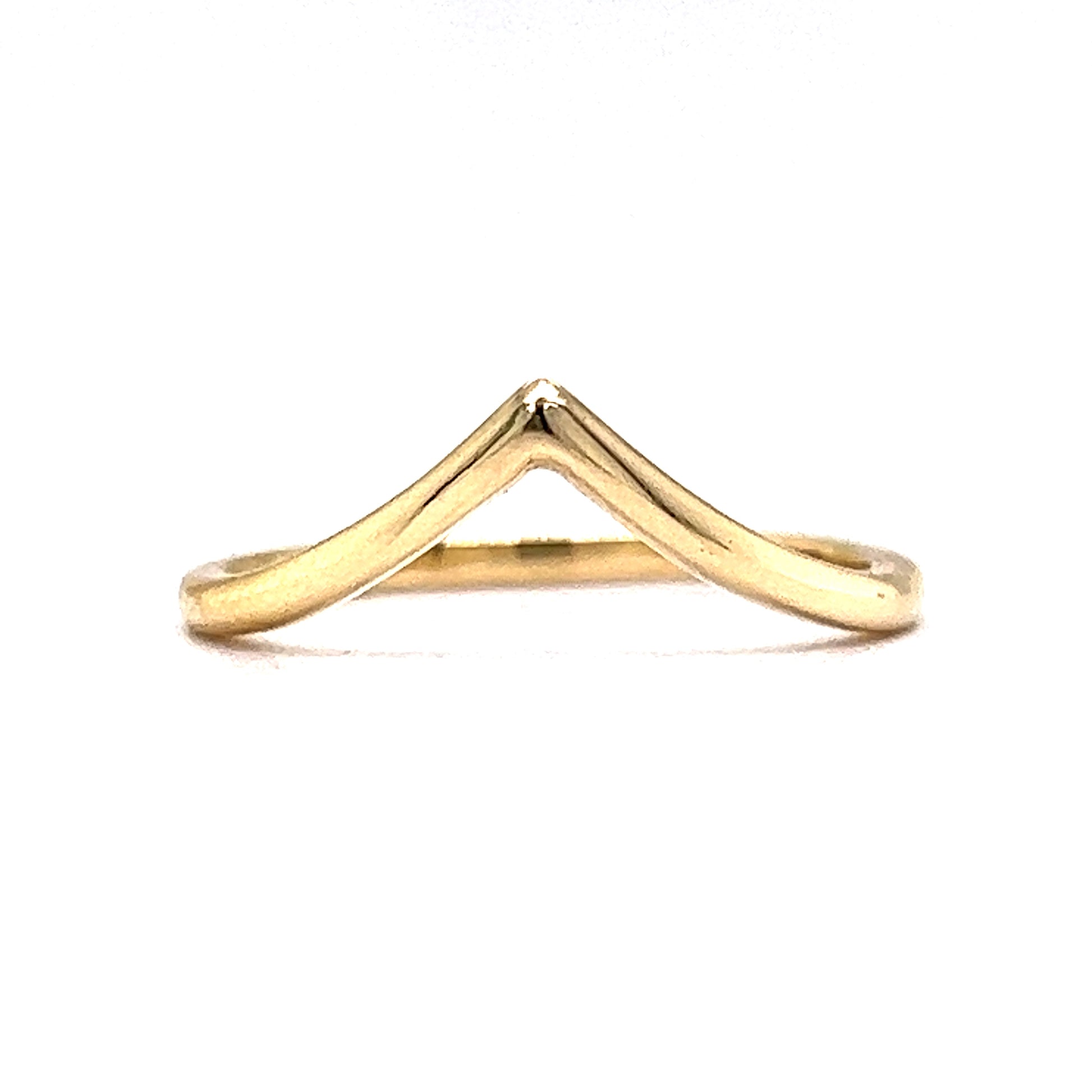 Thin V Shaped Wedding Band in 14k Yellow GoldComposition: 14 Karat Yellow GoldRing Size: 7.5Total Gram Weight: 1.8 gInscription: 14k