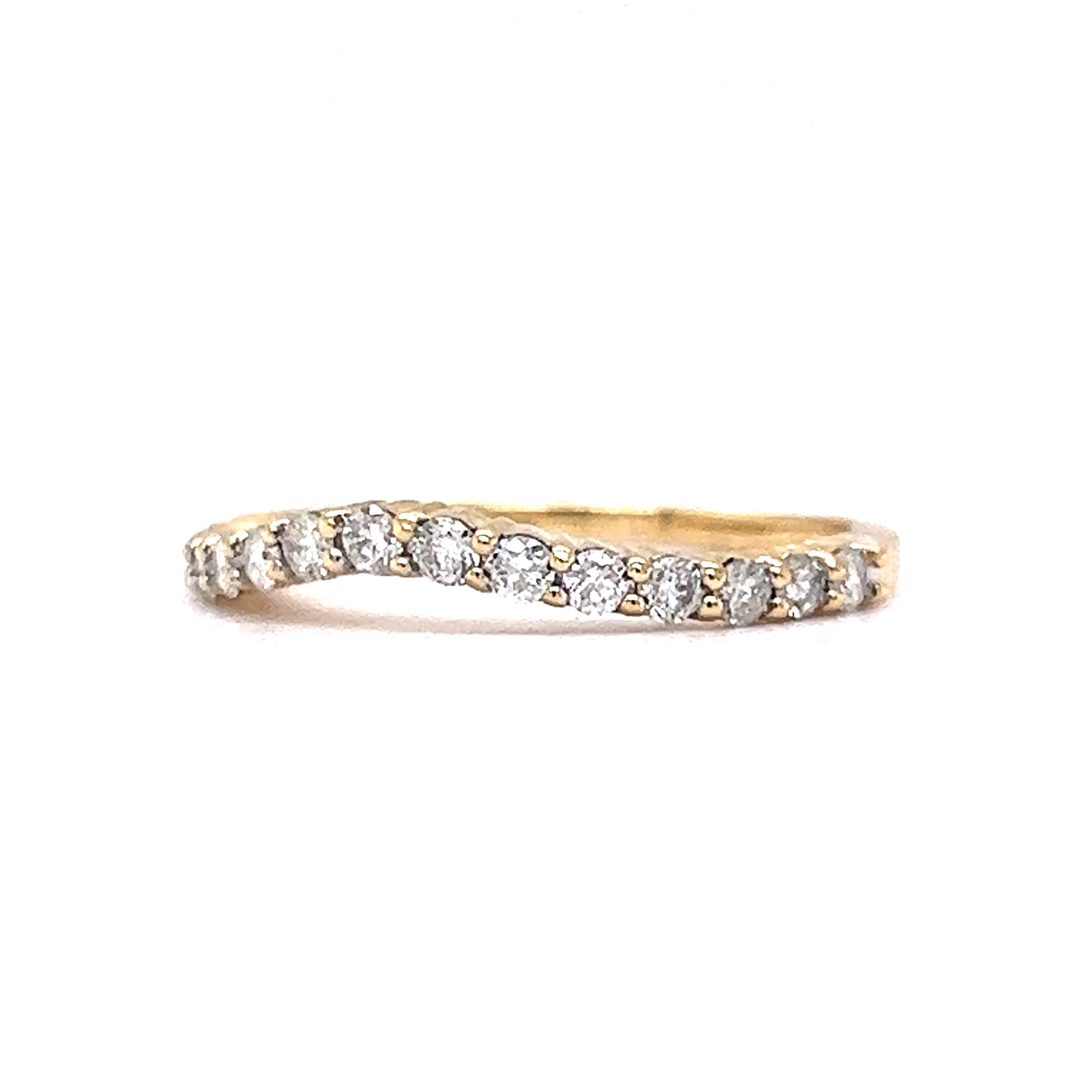 Round Curved Diamond Wedding Band in 14k Yellow GoldComposition: 14 Karat Yellow Gold Ring Size: 6 Total Diamond Weight: .375ct Total Gram Weight: 1.4 g