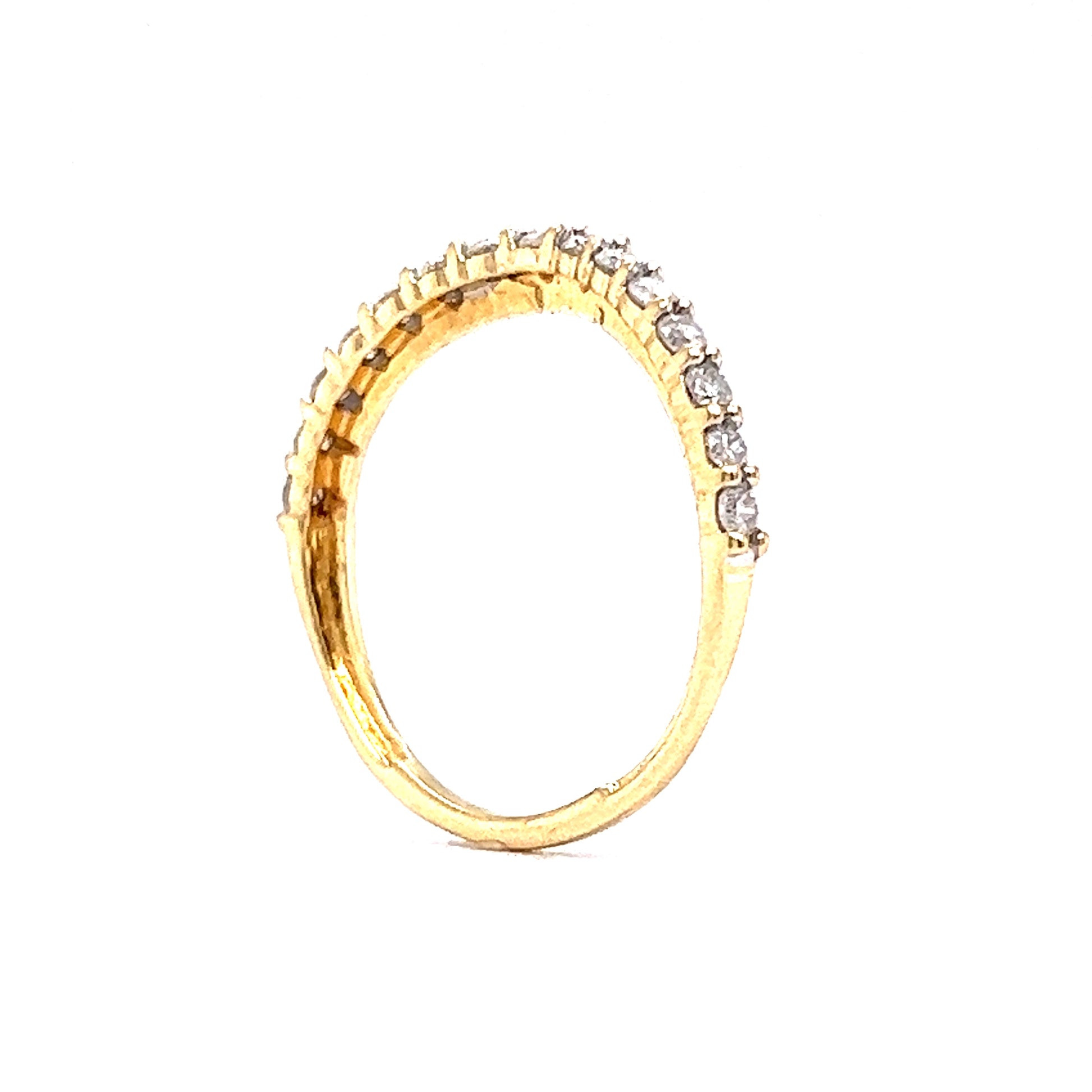 Round Curved Diamond Wedding Band in 14k Yellow GoldComposition: 14 Karat Yellow Gold Ring Size: 6 Total Diamond Weight: .375ct Total Gram Weight: 1.4 g