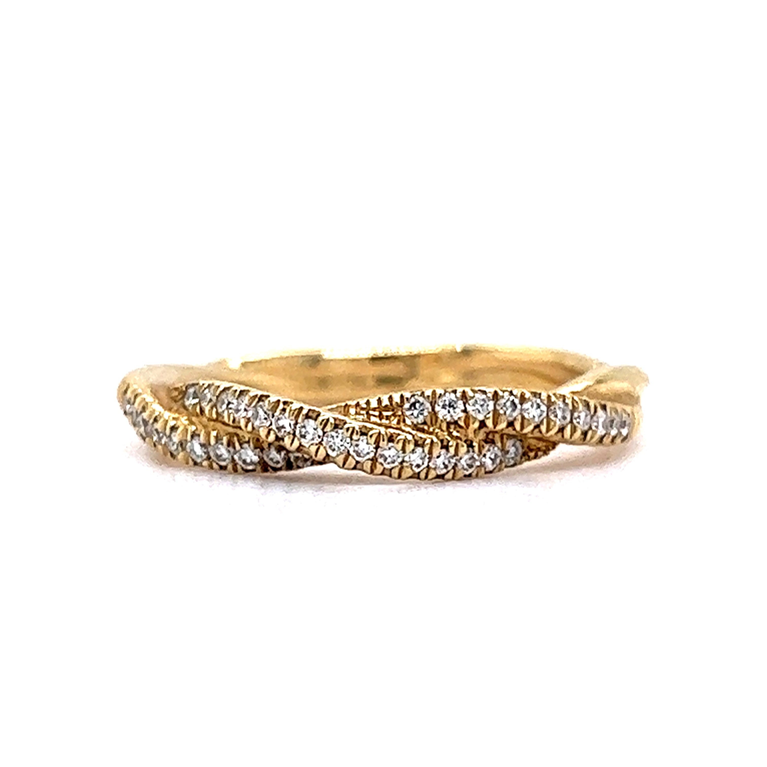 14K Yellow Gold Twisted Braided Diamond Wide Band Ring - Hanson