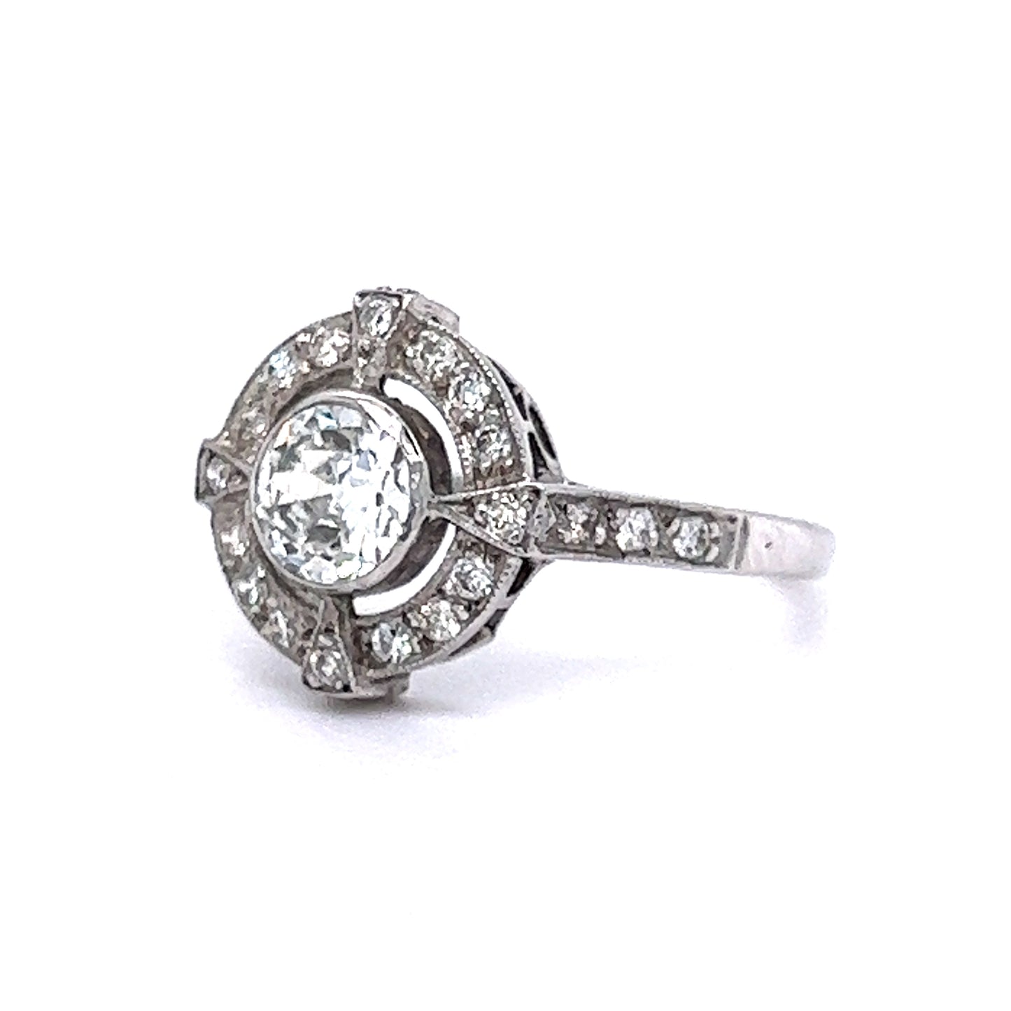 .55 Vintage Halo Diamond Engagement Ring in 18k White Gold